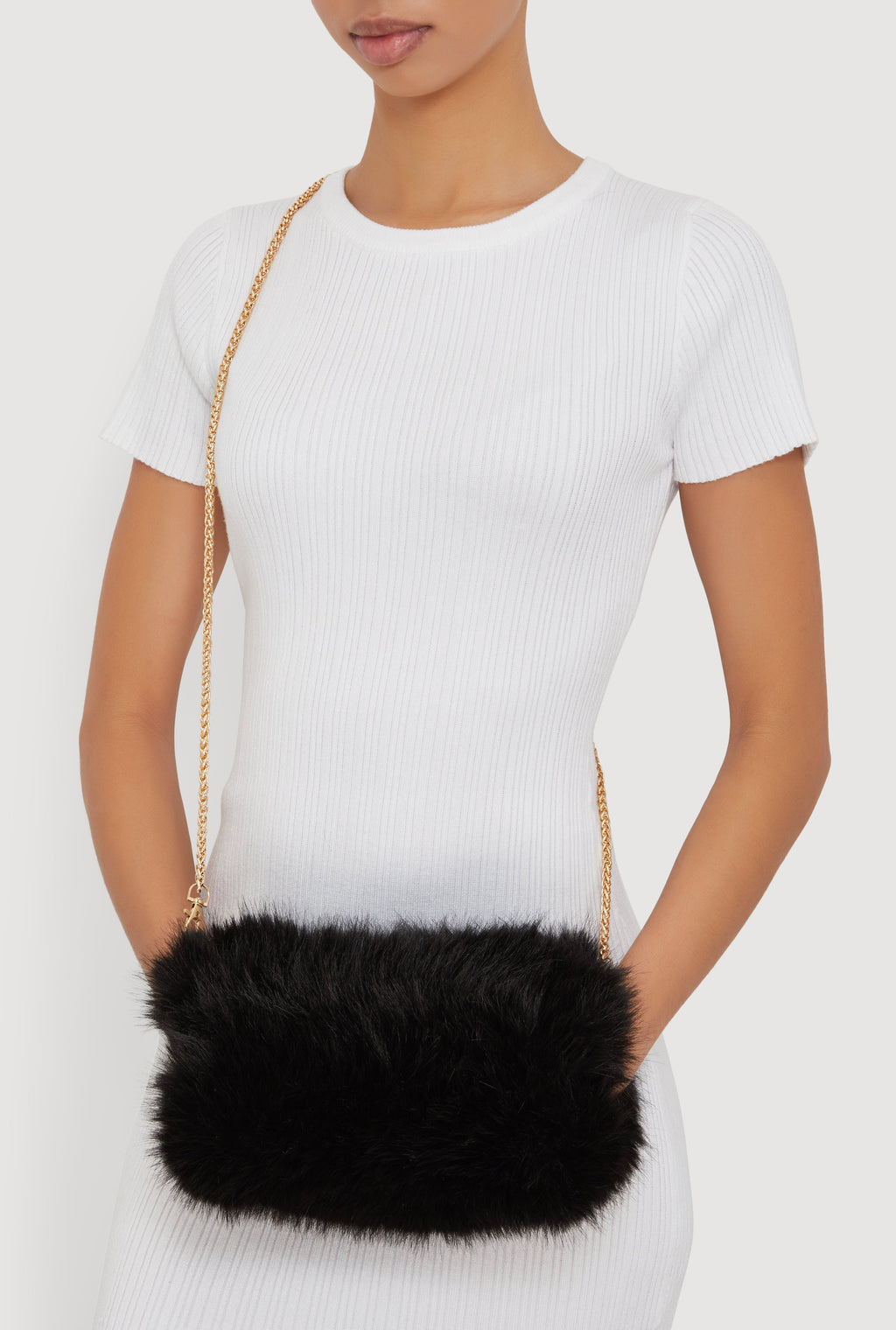 Faux Fur Hand Muff Convertible Clutch Bag