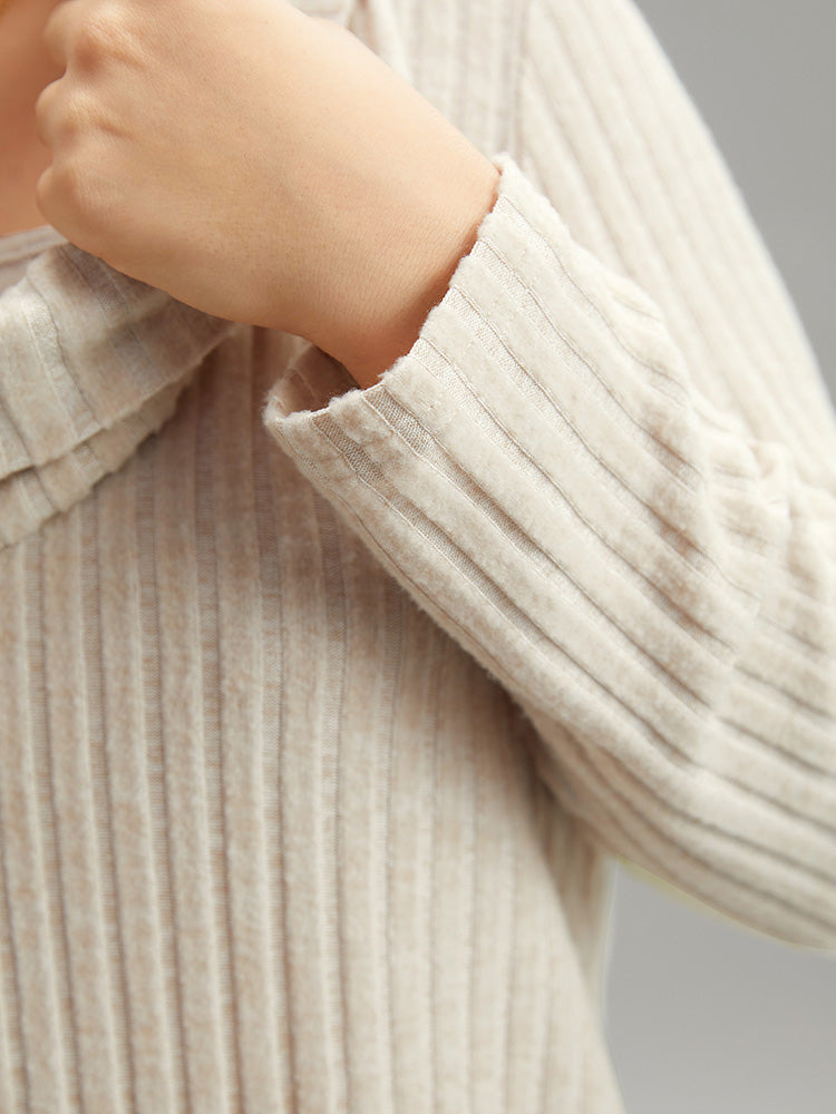 Plain Rib Knit Cowl Neck T-Shirt